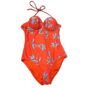 Gap Body Swimsuit Size Medium Bandeau Red Tropical Halter Convertible Strapless